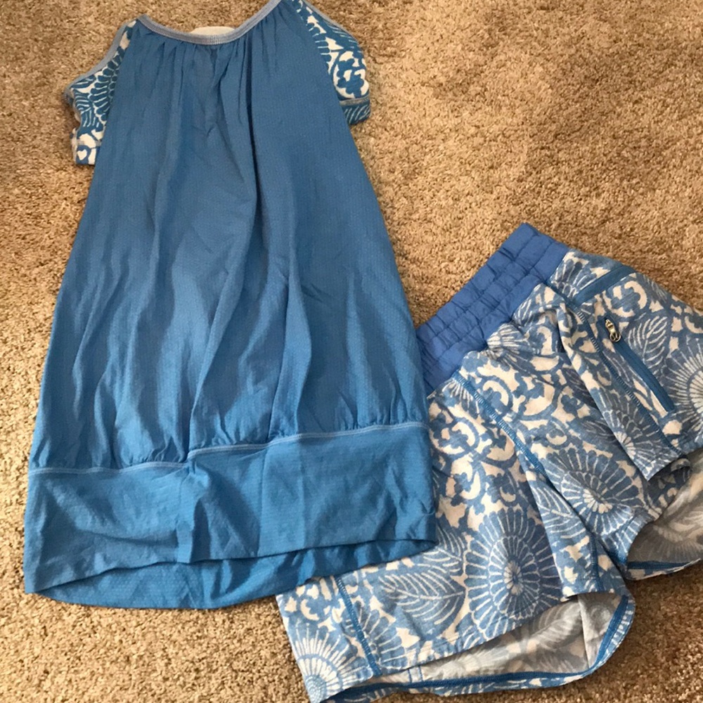 Lululemon top and shorts.